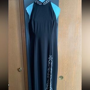 Liz Claiborne Black and Silver Embellished Halter Maxi Dress